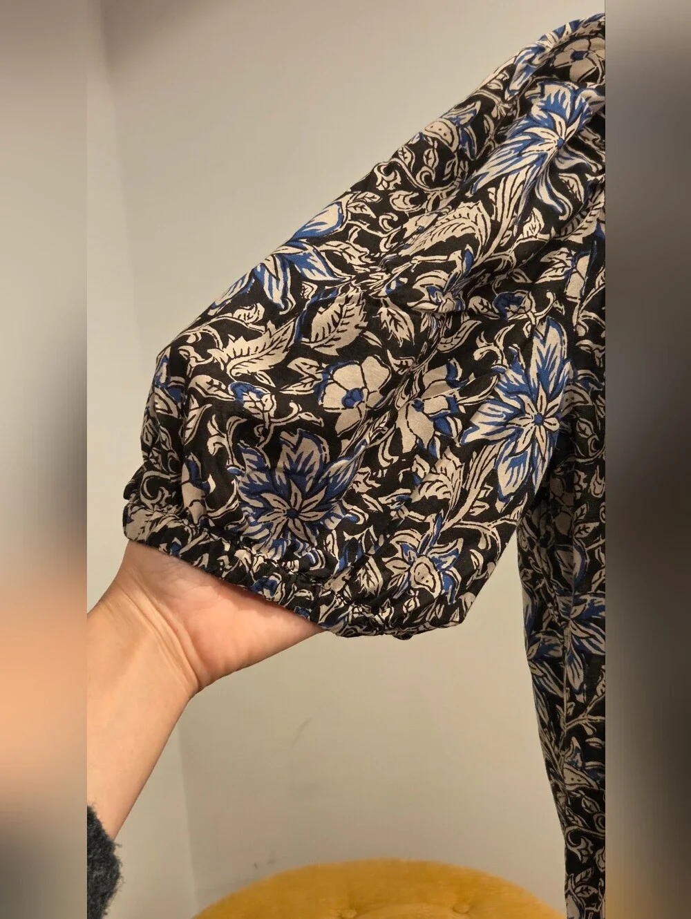 Madewell Floral Puff-Sleeve Peasant Top in Brown and Blue,Suze XL - Picture 9 of 16